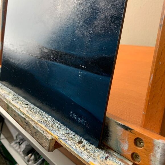 Original Oil Painting Landscape Lake Crescent Nocturne Deep Blue PNW 8x10 Signed - Picture 3 of 7